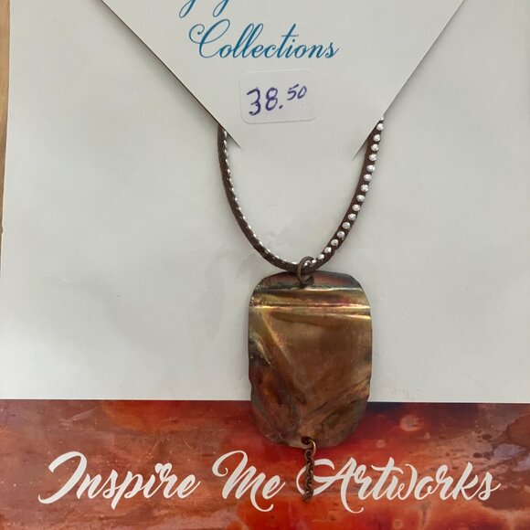 Jewelry - Hammered Oval Copper Abstract Pendant 19 Inches Long